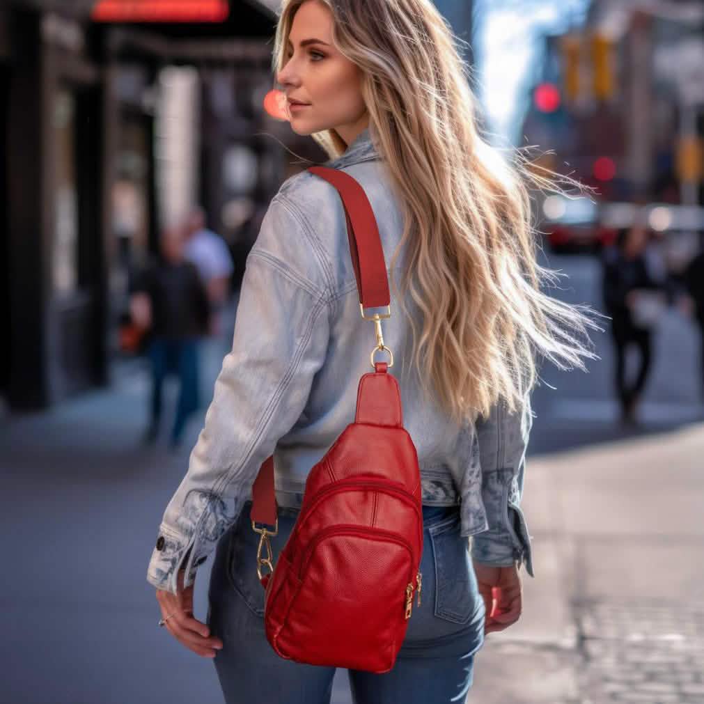 Real Leather Solid Strap Shoulder Sling Bag