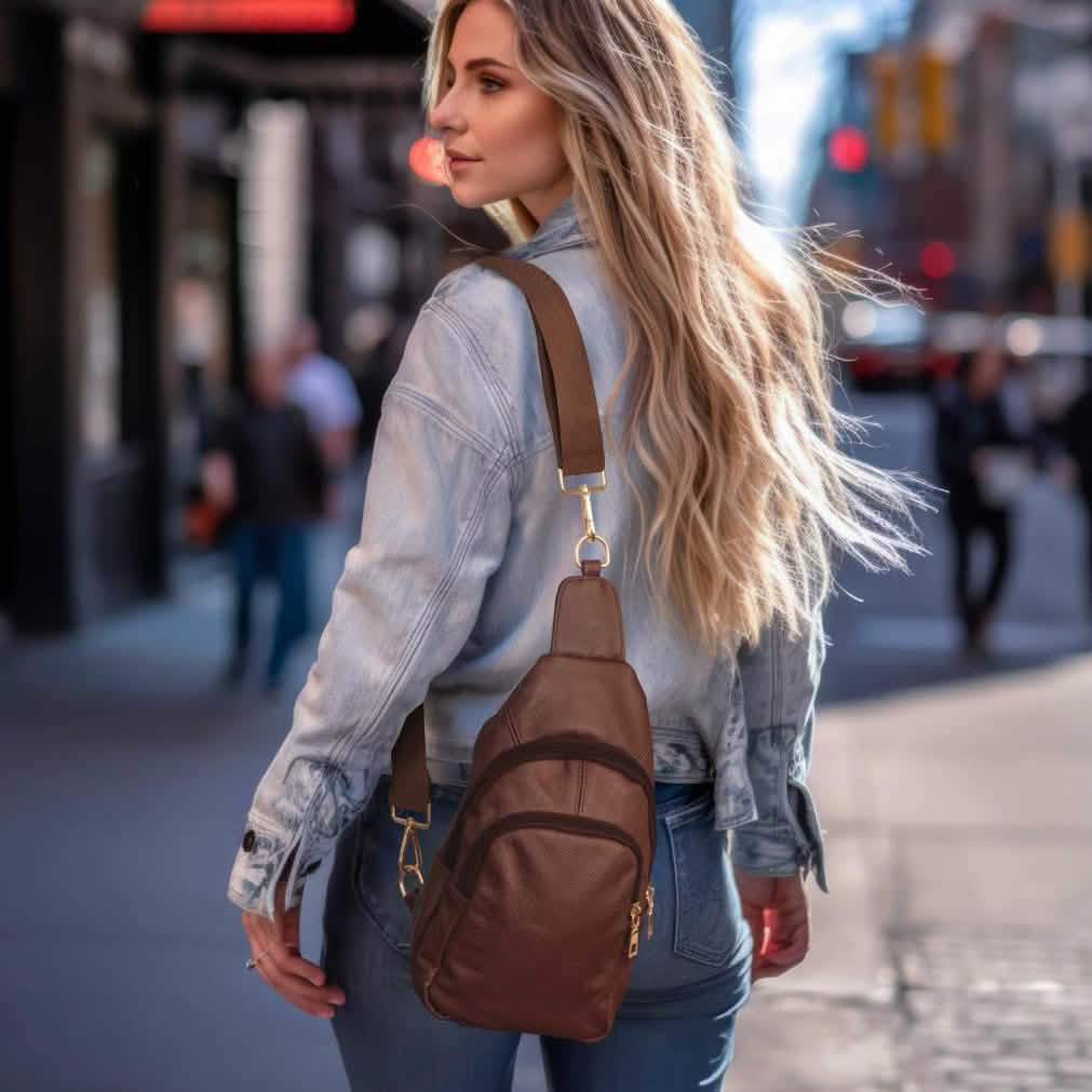 Real Leather Solid Strap Shoulder Sling Bag