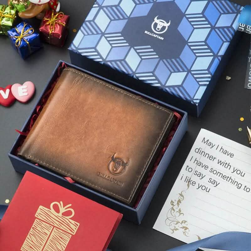 BULLCAPTAIN Men Genuine Leather Vintager RFID Blocking Anti-theft Wallet