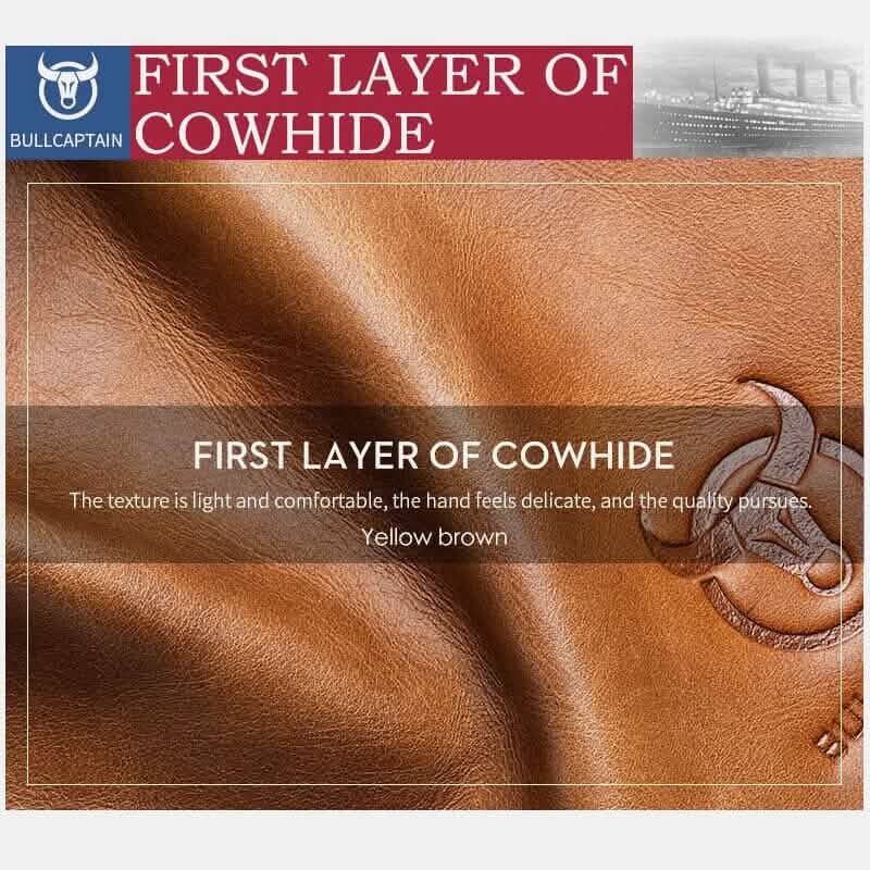 BULLCAPTAIN Men Genuine Leather Vintager RFID Blocking Anti-theft Wallet