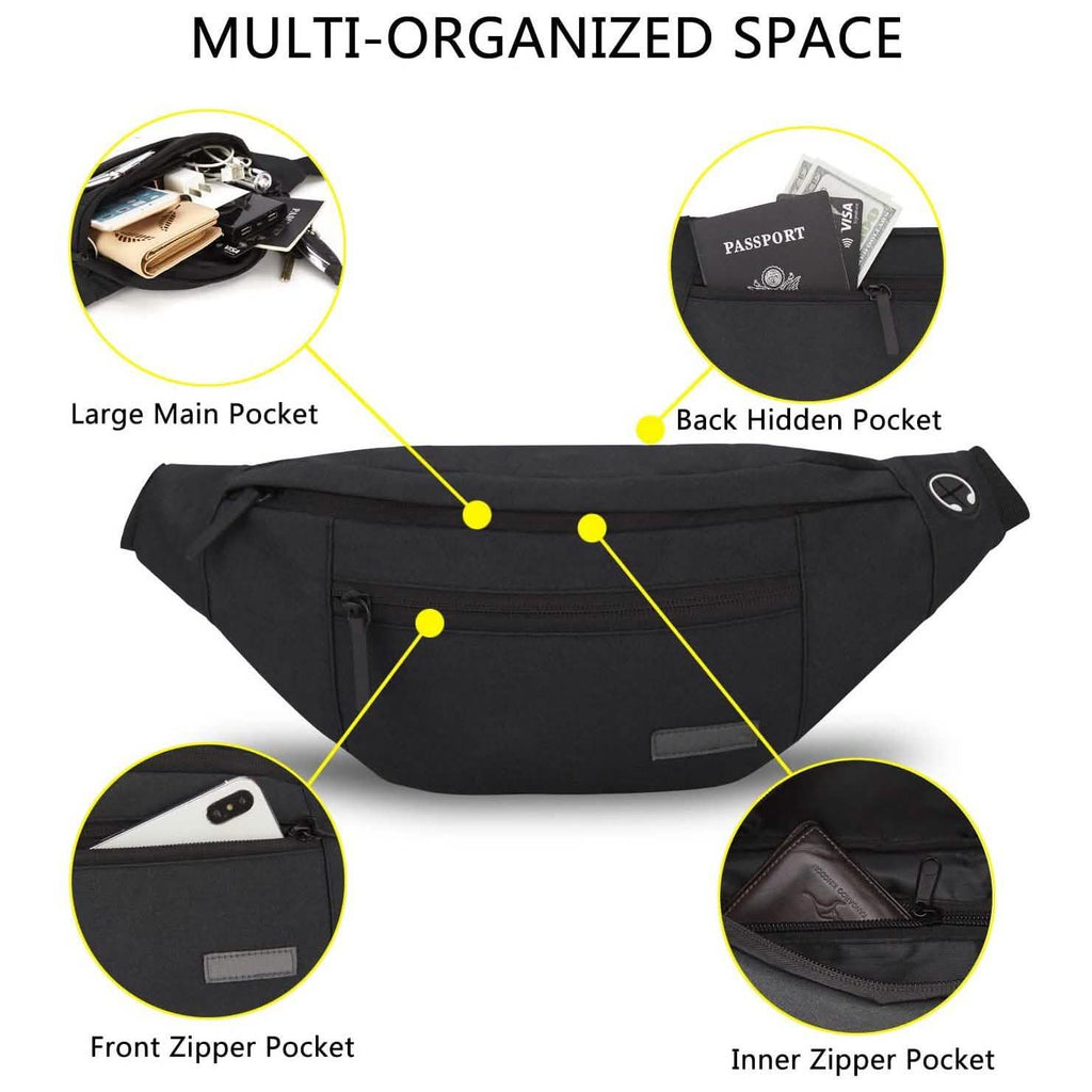 Large Crossbody Fanny Pack with 4-Zipper Pockets