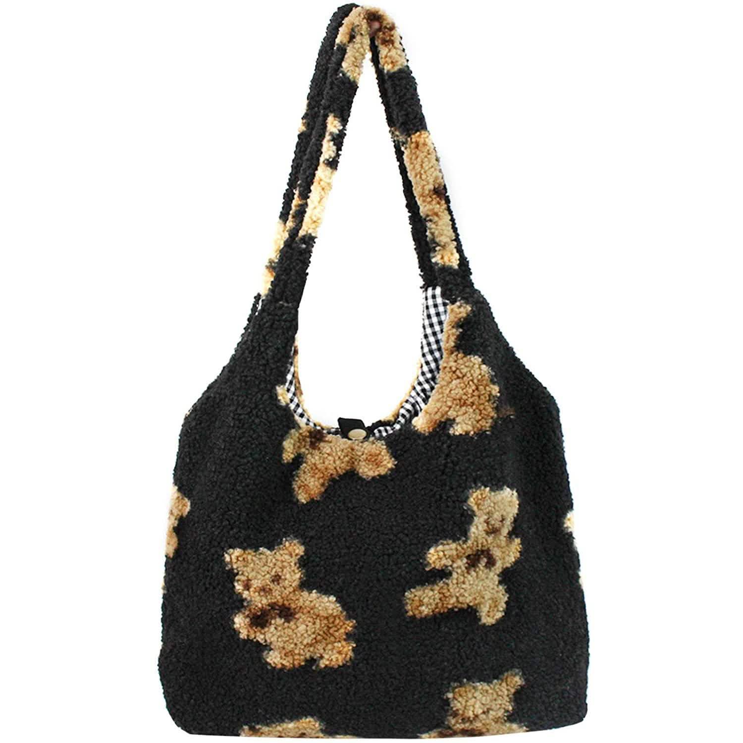 Women Girls Cute Bear Plush Shoulder Bag Large Tote