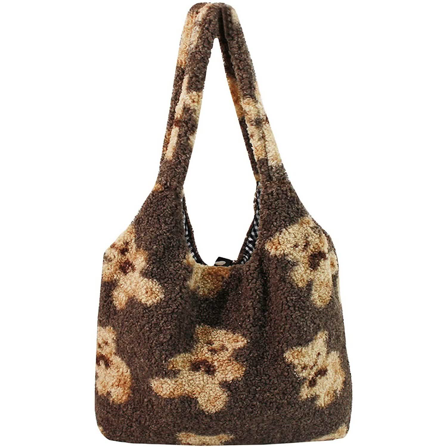 Women Girls Cute Bear Plush Shoulder Bag Large Tote